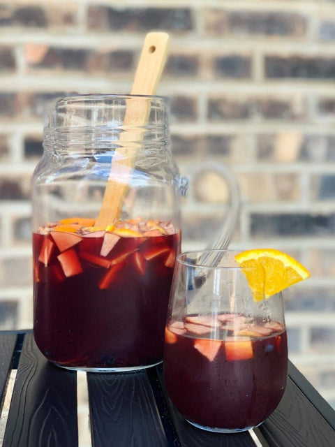 red wine summer sangria in glass pitcher