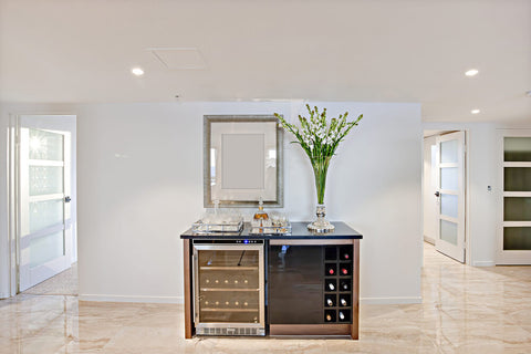 Wine storage cabinet with wine cooler in home